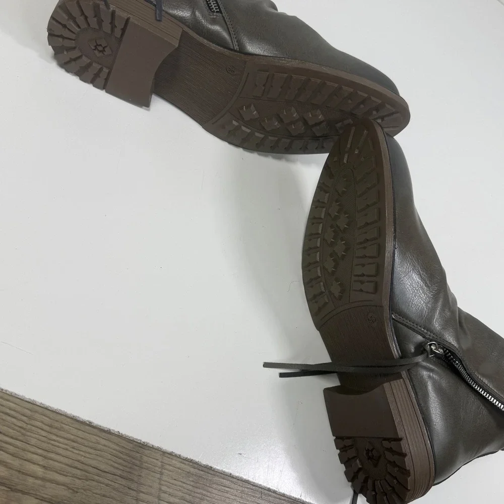 MANLY Mens Dark Grey Ruched‎ Leather Zip Ankle Boots Size 43 (US 9.5)